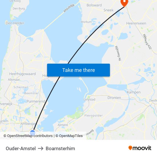 Ouder-Amstel to Boarnsterhim map