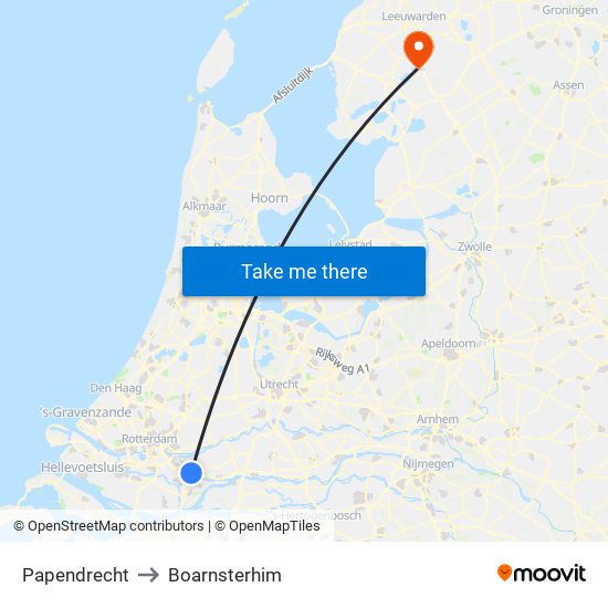 Papendrecht to Boarnsterhim map