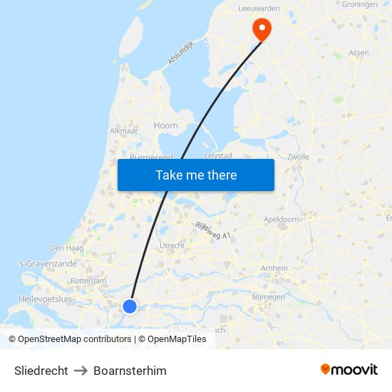 Sliedrecht to Boarnsterhim map