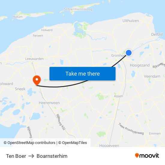 Ten Boer to Boarnsterhim map