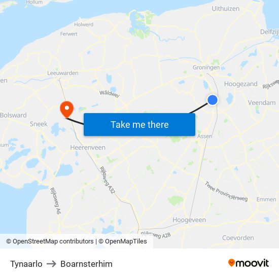 Tynaarlo to Boarnsterhim map
