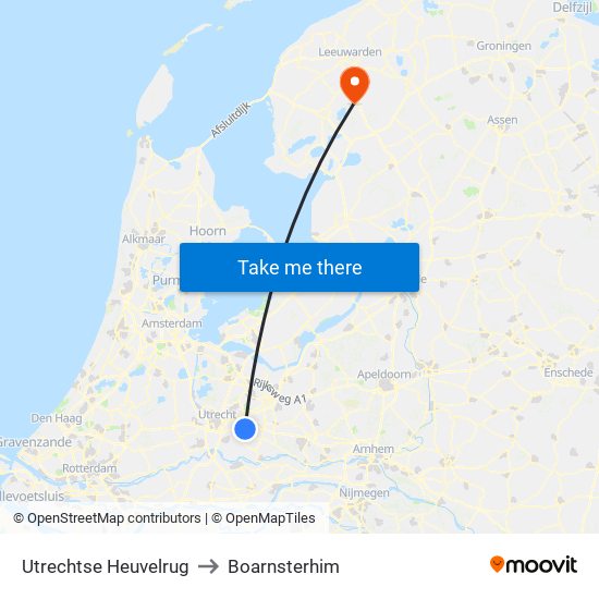 Utrechtse Heuvelrug to Boarnsterhim map