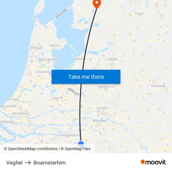 Veghel to Boarnsterhim map