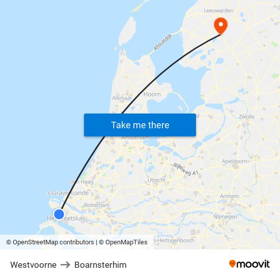 Westvoorne to Boarnsterhim map