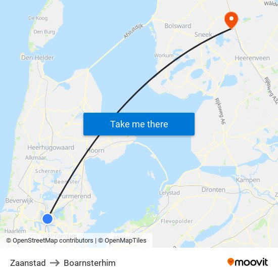 Zaanstad to Boarnsterhim map