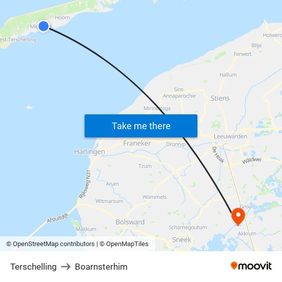 Terschelling to Boarnsterhim map