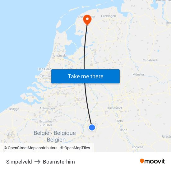 Simpelveld to Boarnsterhim map