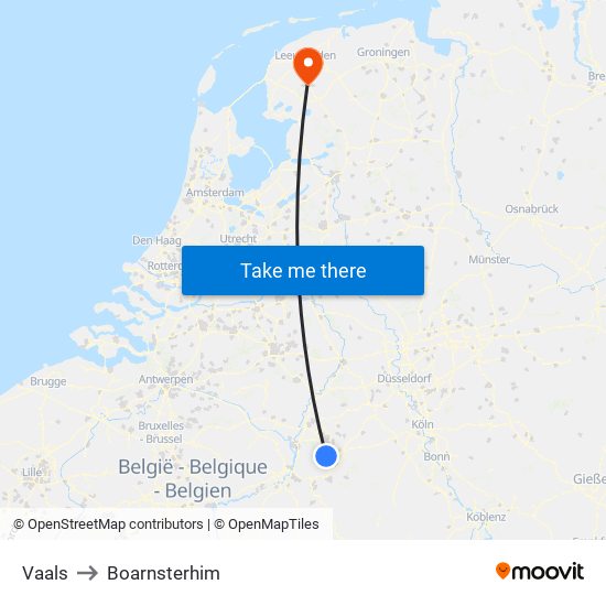 Vaals to Boarnsterhim map