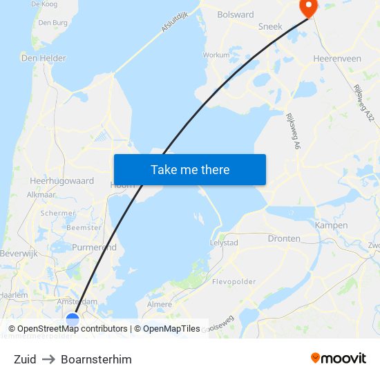 Zuid to Boarnsterhim map