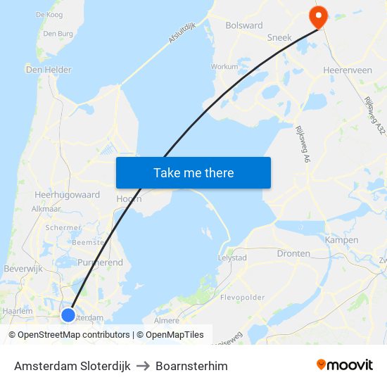 Amsterdam Sloterdijk to Boarnsterhim map