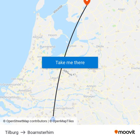 Tilburg to Boarnsterhim map