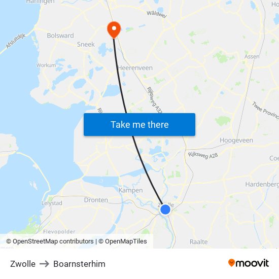 Zwolle to Boarnsterhim map