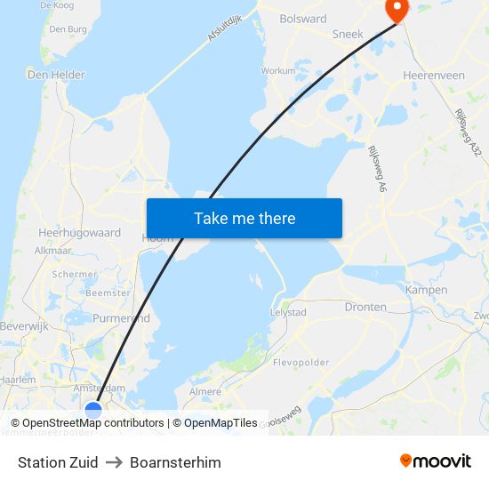 Station Zuid to Boarnsterhim map