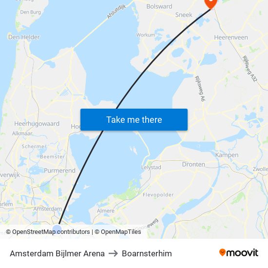 Amsterdam Bijlmer Arena to Boarnsterhim map