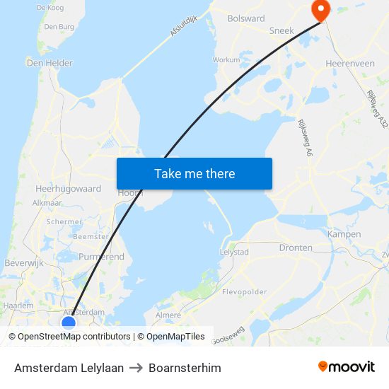 Amsterdam Lelylaan to Boarnsterhim map