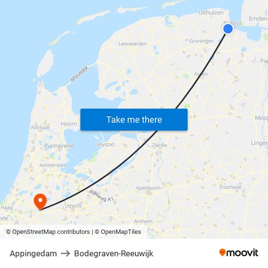 Appingedam to Bodegraven-Reeuwijk map