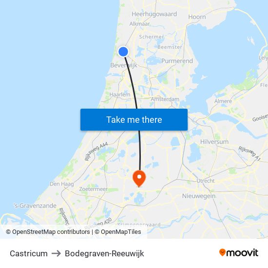 Castricum to Bodegraven-Reeuwijk map