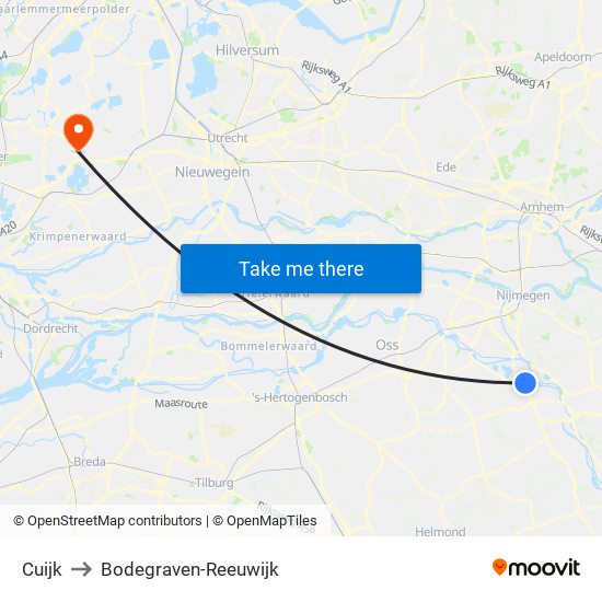 Cuijk to Bodegraven-Reeuwijk map