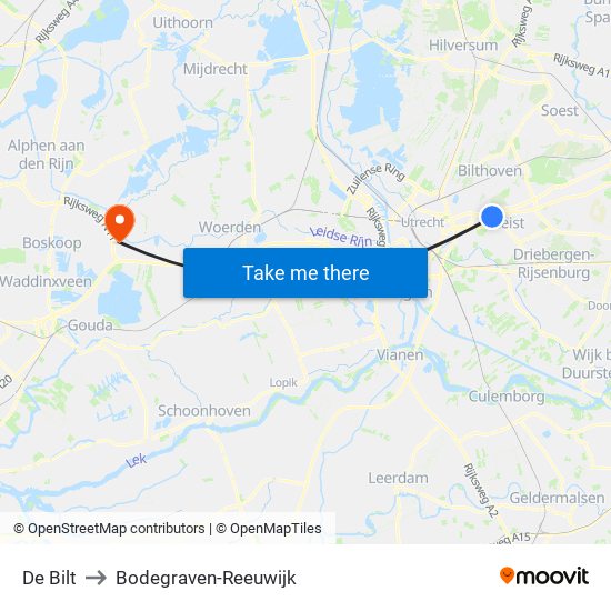 De Bilt to Bodegraven-Reeuwijk map