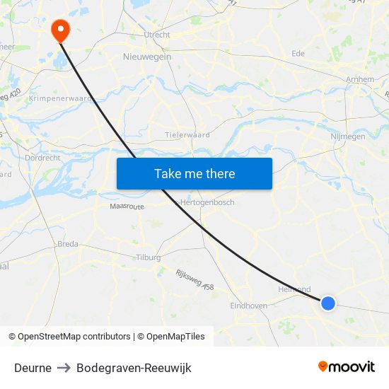 Deurne to Bodegraven-Reeuwijk map