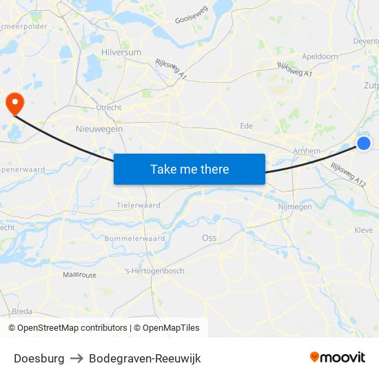 Doesburg to Bodegraven-Reeuwijk map