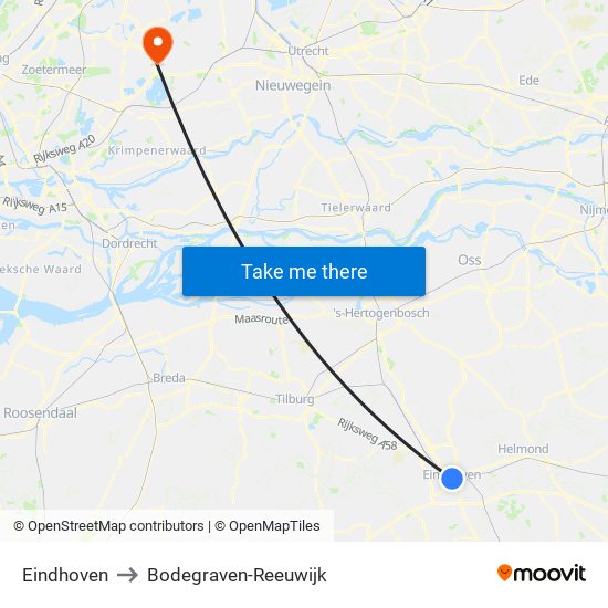 Eindhoven to Bodegraven-Reeuwijk map