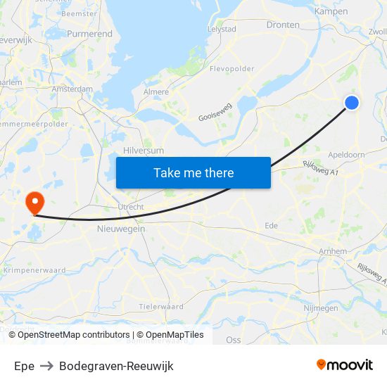 Epe to Bodegraven-Reeuwijk map