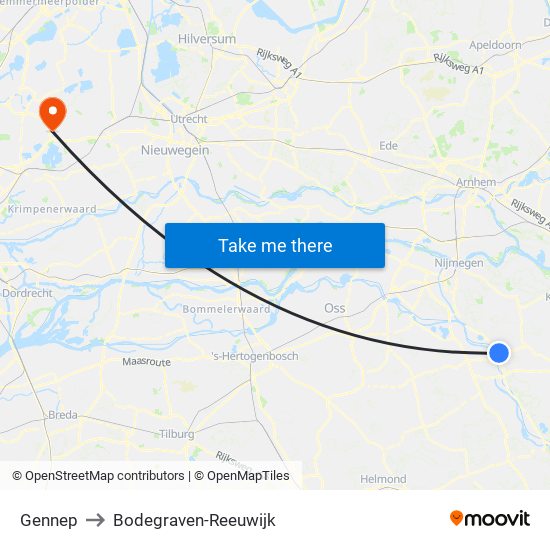Gennep to Bodegraven-Reeuwijk map
