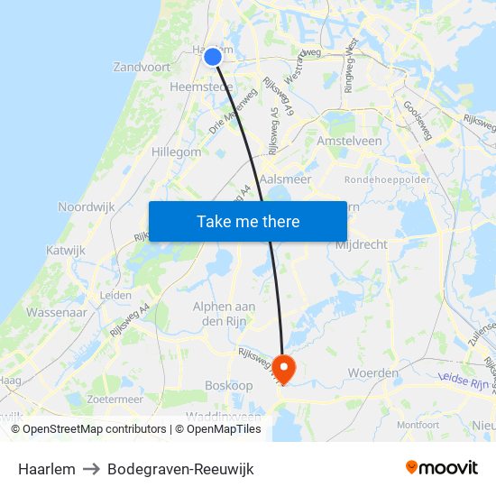 Haarlem to Bodegraven-Reeuwijk map