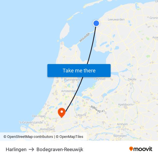 Harlingen to Bodegraven-Reeuwijk map