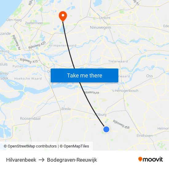 Hilvarenbeek to Bodegraven-Reeuwijk map
