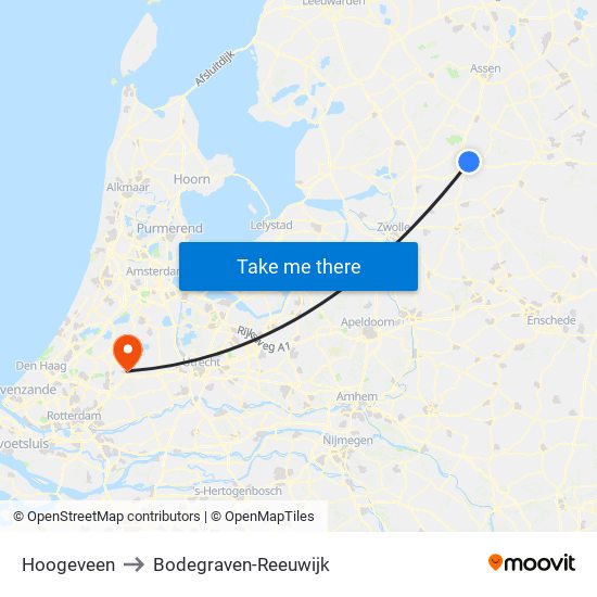 Hoogeveen to Bodegraven-Reeuwijk map