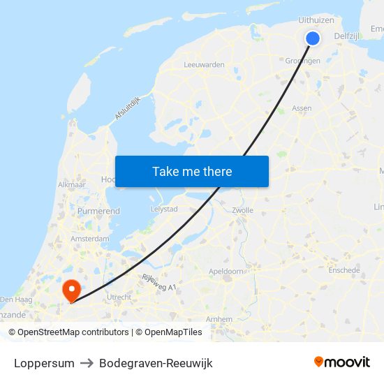 Loppersum to Bodegraven-Reeuwijk map