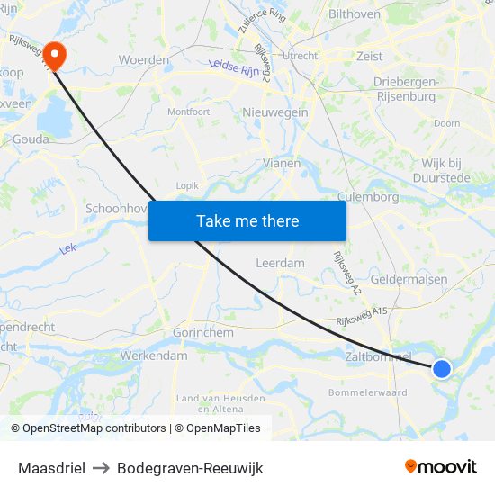 Maasdriel to Bodegraven-Reeuwijk map