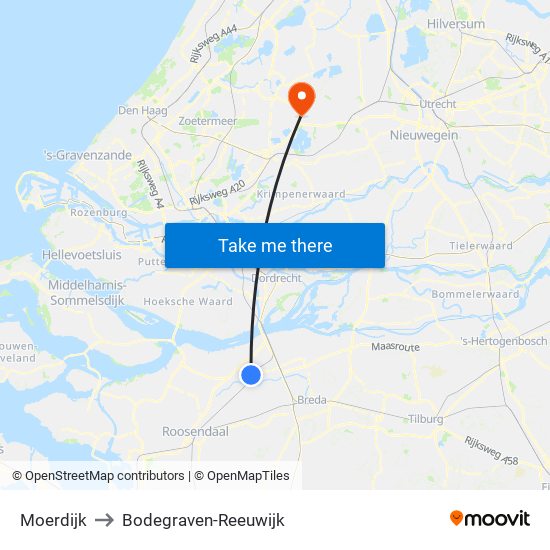 Moerdijk to Bodegraven-Reeuwijk map