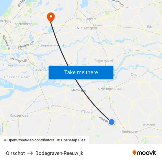 Oirschot to Bodegraven-Reeuwijk map