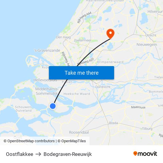 Oostflakkee to Bodegraven-Reeuwijk map