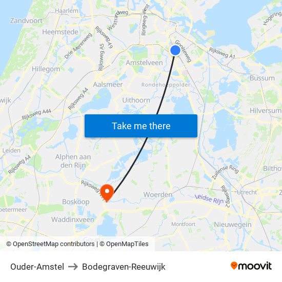 Ouder-Amstel to Bodegraven-Reeuwijk map