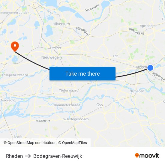 Rheden to Bodegraven-Reeuwijk map