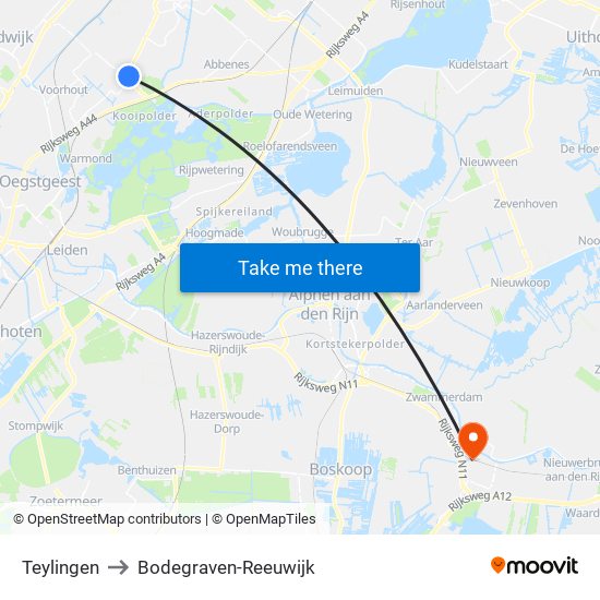 Teylingen to Bodegraven-Reeuwijk map