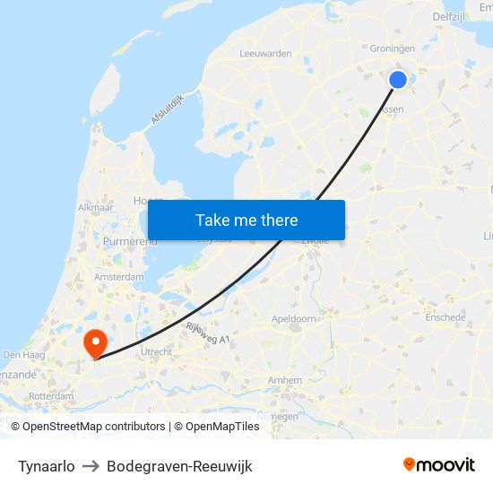 Tynaarlo to Bodegraven-Reeuwijk map