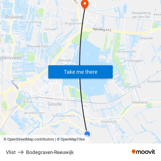 Vlist to Bodegraven-Reeuwijk map