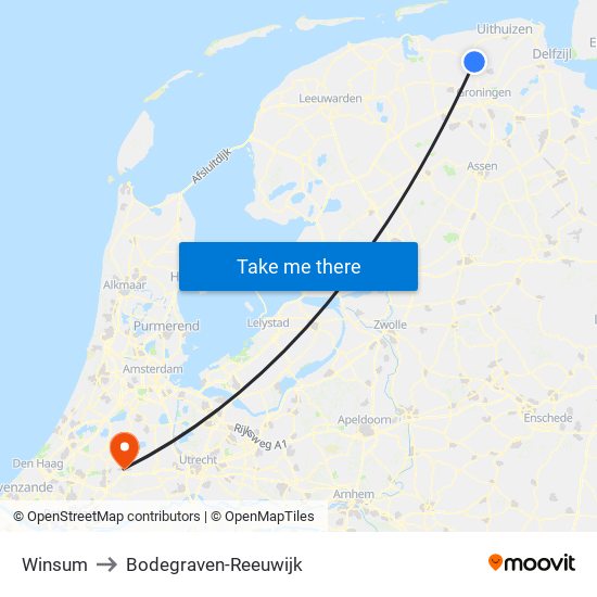 Winsum to Bodegraven-Reeuwijk map