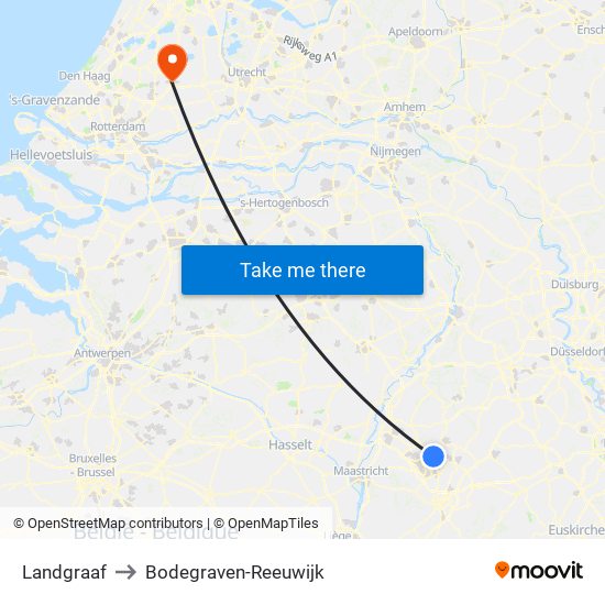 Landgraaf to Bodegraven-Reeuwijk map