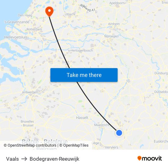 Vaals to Bodegraven-Reeuwijk map