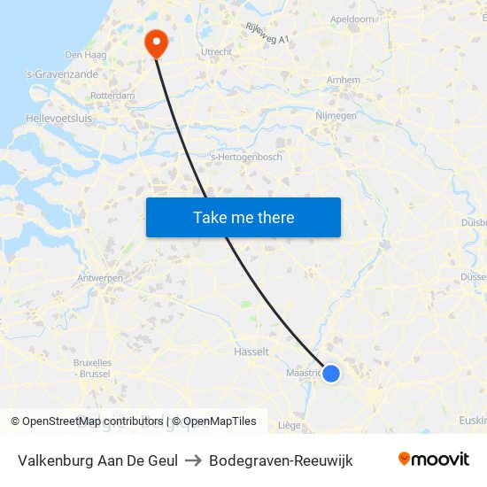 Valkenburg Aan De Geul to Bodegraven-Reeuwijk map