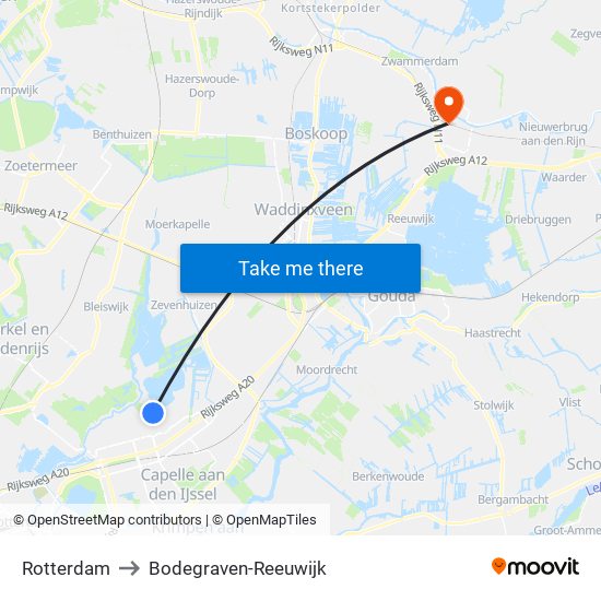 Rotterdam to Bodegraven-Reeuwijk map