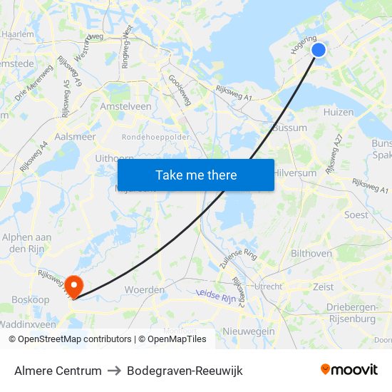 Almere Centrum to Bodegraven-Reeuwijk map