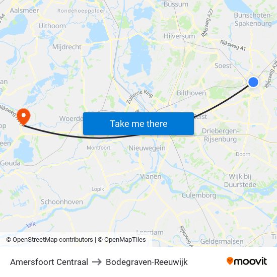 Amersfoort Centraal to Bodegraven-Reeuwijk map