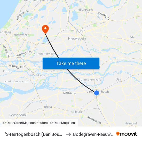 'S-Hertogenbosch (Den Bosch) to Bodegraven-Reeuwijk map